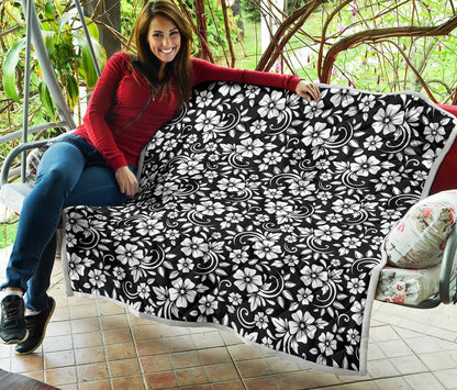 Floral Black White Themed Print Premium Quilt-JTAMIGO.COM