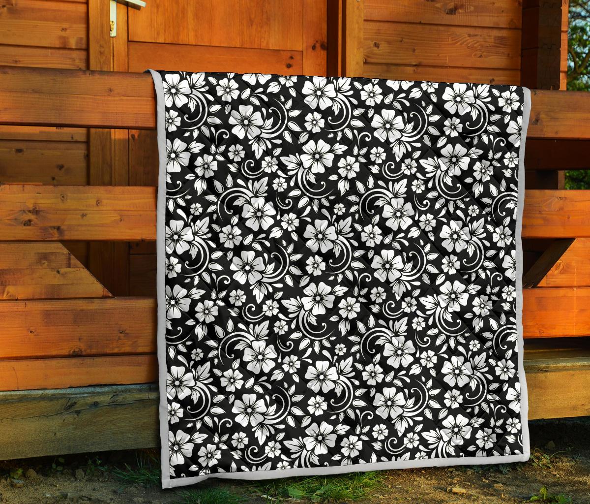 Floral Black White Themed Print Premium Quilt-JTAMIGO.COM