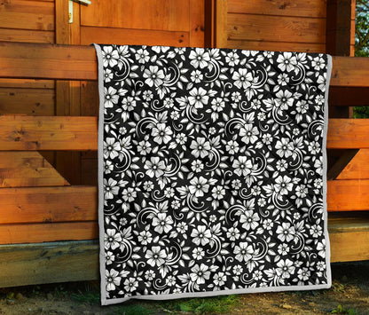 Floral Black White Themed Print Premium Quilt-JTAMIGO.COM