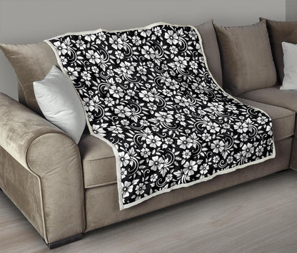 Floral Black White Themed Print Premium Quilt-JTAMIGO.COM