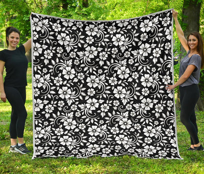 Floral Black White Themed Print Premium Quilt-JTAMIGO.COM