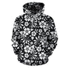 Floral Black White Themed Print Pullover Hoodie