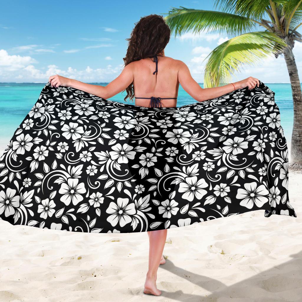 Floral Black White Themed Print Sarong Pareo Wrap