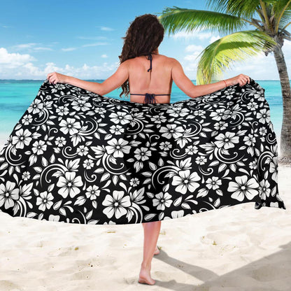 Floral Black White Themed Print Sarong Pareo Wrap