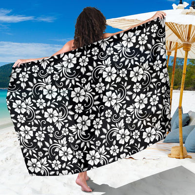 Floral Black White Themed Print Sarong Pareo Wrap