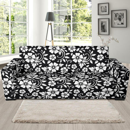 Floral Black White Themed Print Sofa Slipcover-JTAMIGO.COM