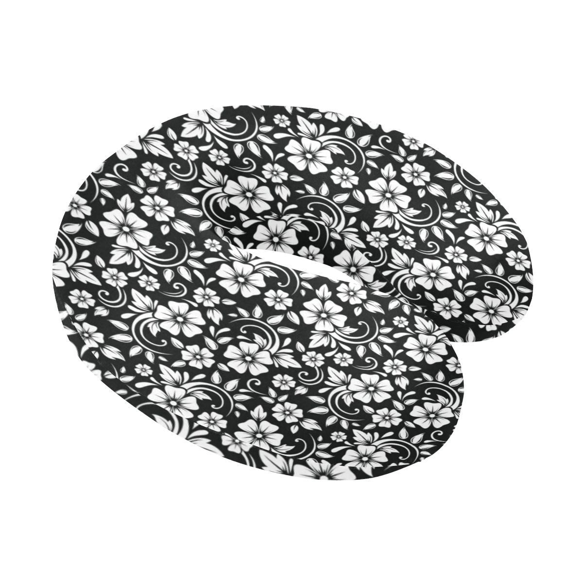 Floral Black White Themed Print U-Shaped Travel Neck Pillow-JTAMIGO.COM