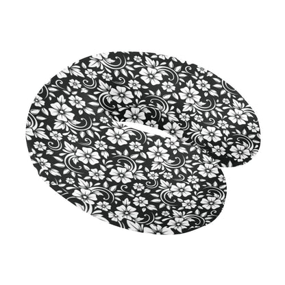 Floral Black White Themed Print U-Shaped Travel Neck Pillow-JTAMIGO.COM