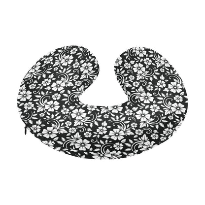 Floral Black White Themed Print U-Shaped Travel Neck Pillow-JTAMIGO.COM