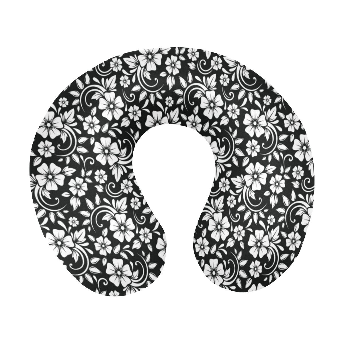 Floral Black White Themed Print U-Shaped Travel Neck Pillow-JTAMIGO.COM