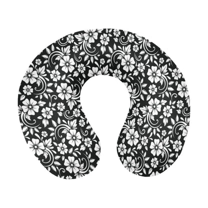 Floral Black White Themed Print U-Shaped Travel Neck Pillow-JTAMIGO.COM