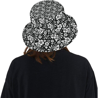 Floral Black White Themed Print Unisex Bucket Hat