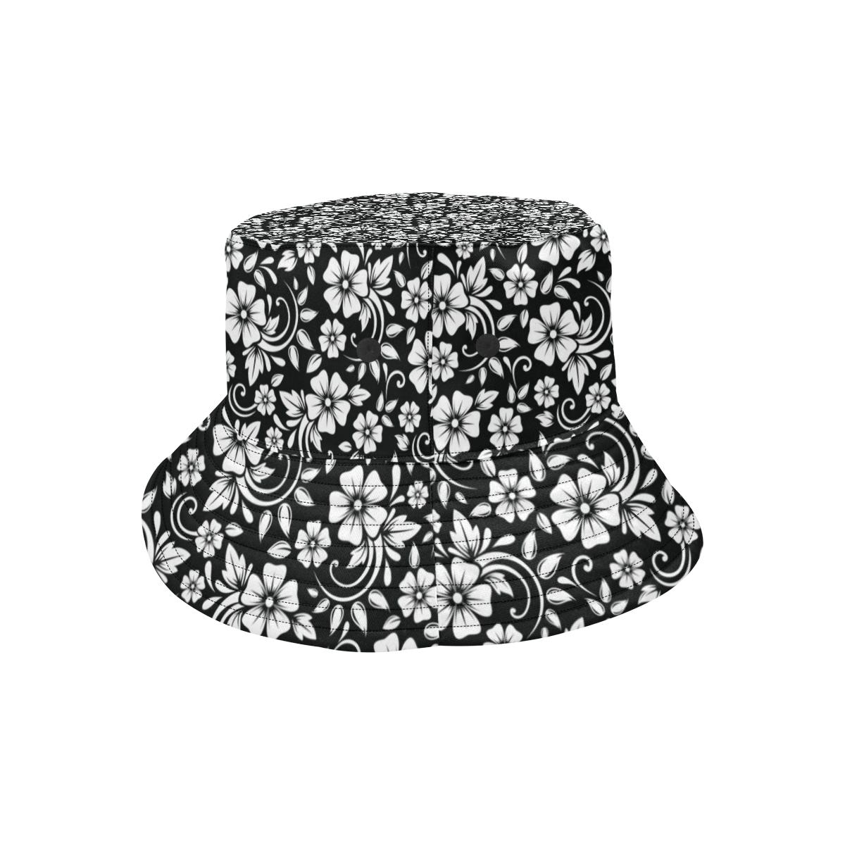 Floral Black White Themed Print Unisex Bucket Hat