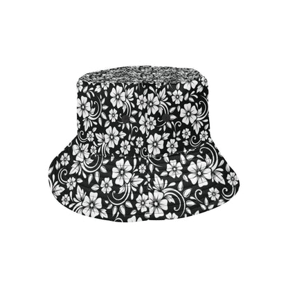 Floral Black White Themed Print Unisex Bucket Hat