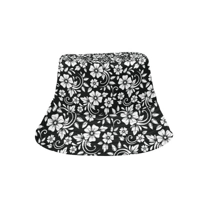 Floral Black White Themed Print Unisex Bucket Hat