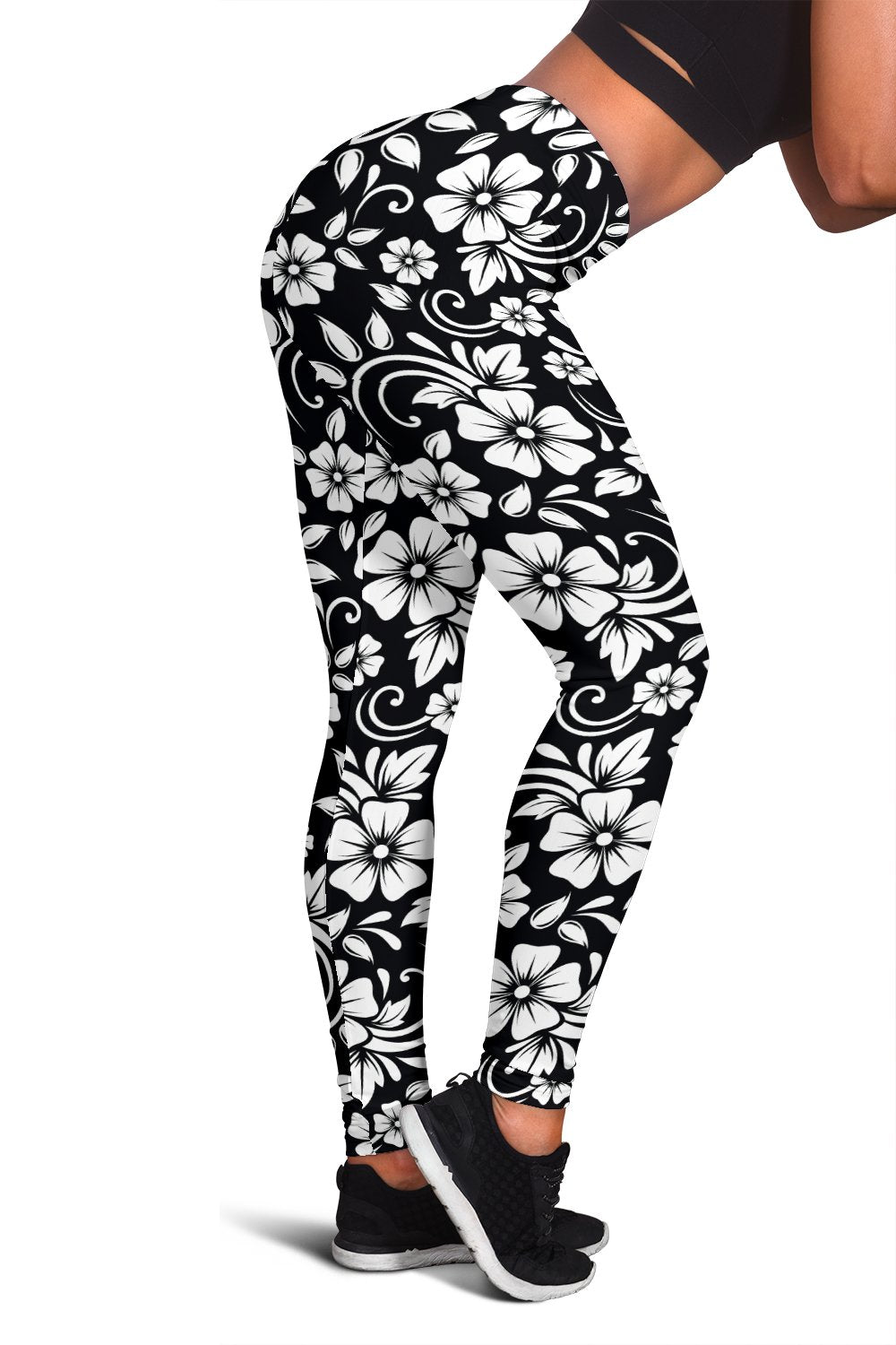 Floral Black White Themed Print Women Leggings