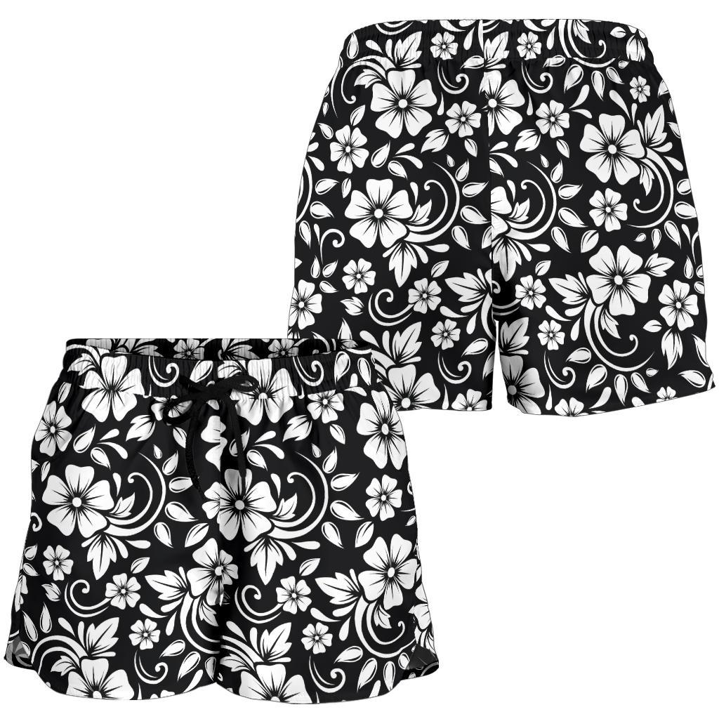 Floral Black White Themed Print Women Shorts-JTAMIGO.COM