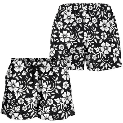 Floral Black White Themed Print Women Shorts-JTAMIGO.COM