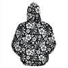 Floral Black White Themed Print Zip Up Hoodie