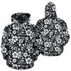 Floral Black White Themed Print Zip Up Hoodie