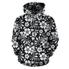 Floral Black White Themed Print Zip Up Hoodie