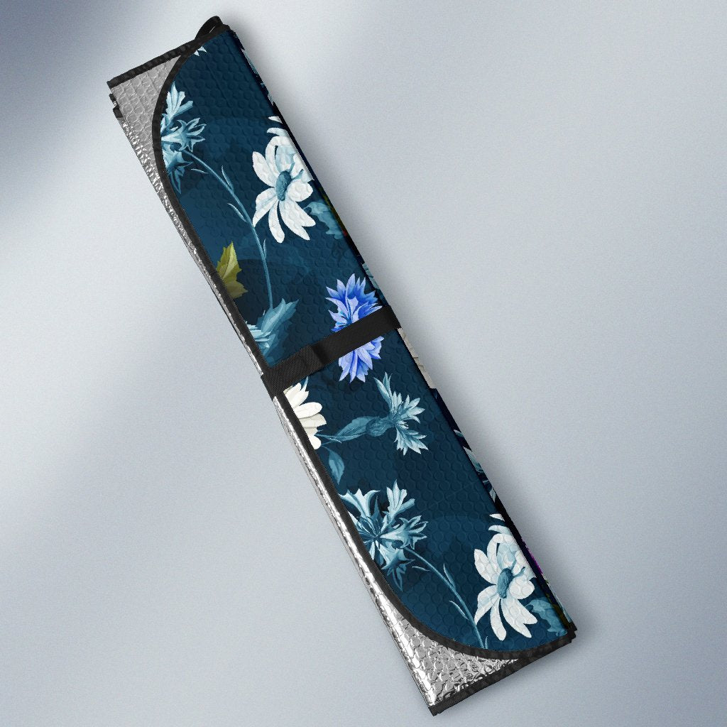 Floral Blue Themed Print Car Sun Shade For Windshield