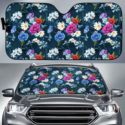 Floral Blue Themed Print Car Sun Shade For Windshield
