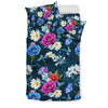 Floral Blue Themed Print Duvet Cover Bedding Set