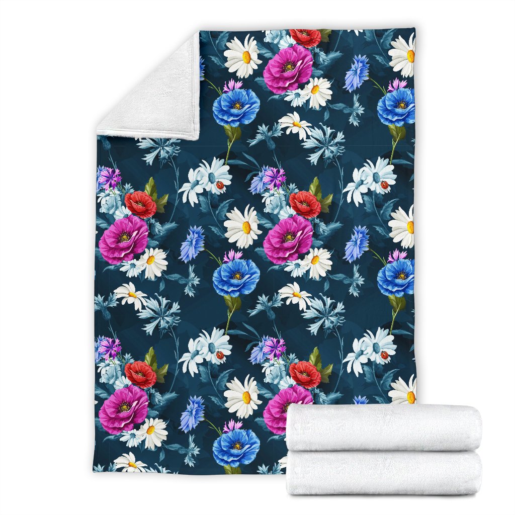 Floral Blue Themed Print Fleece Blanket