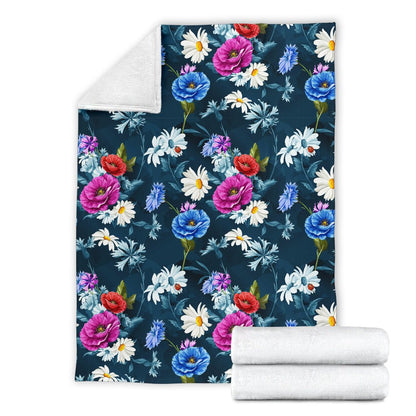 Floral Blue Themed Print Fleece Blanket