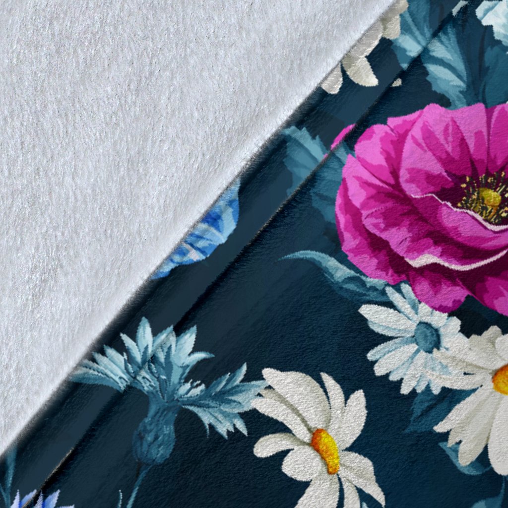 Floral Blue Themed Print Fleece Blanket