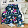 Floral Blue Themed Print Fleece Blanket