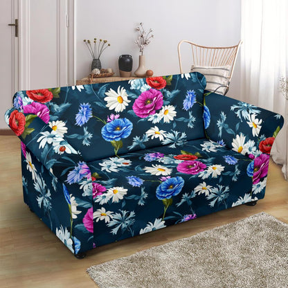 Floral Blue Themed Print Loveseat Slipcover-JTAMIGO.COM