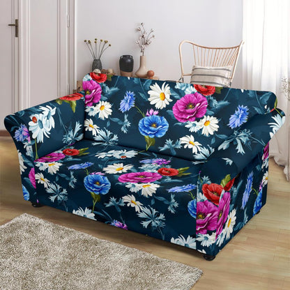 Floral Blue Themed Print Loveseat Slipcover-JTAMIGO.COM