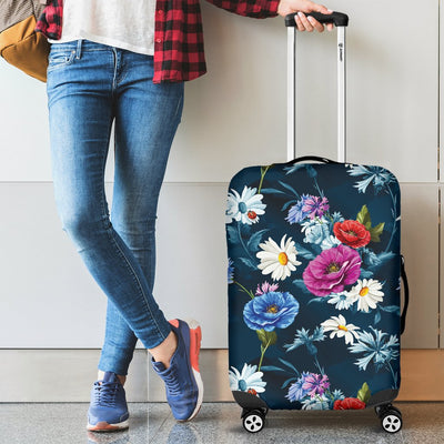 Floral Blue Themed Print Luggage Cover Protector