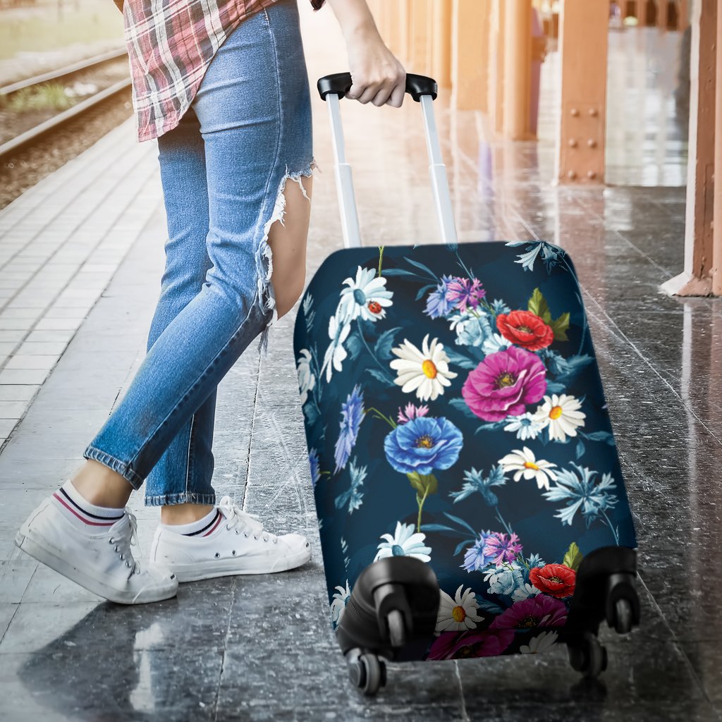 Floral Blue Themed Print Luggage Cover Protector