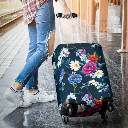 Floral Blue Themed Print Luggage Cover Protector