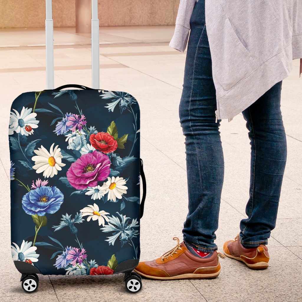 Floral Blue Themed Print Luggage Cover Protector