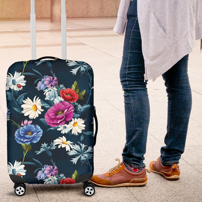 Floral Blue Themed Print Luggage Cover Protector