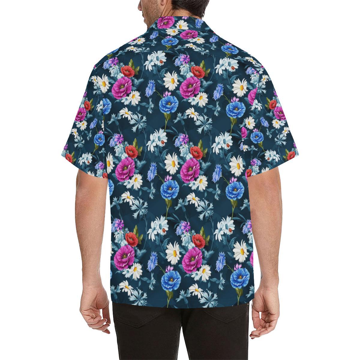 Floral Blue Themed Print Men Aloha Hawaiian Shirt