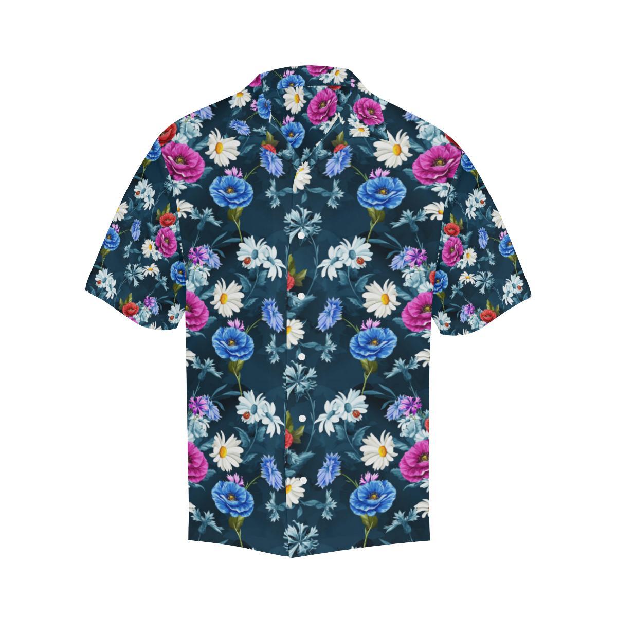 Floral Blue Themed Print Men Aloha Hawaiian Shirt
