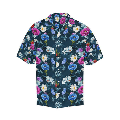 Floral Blue Themed Print Men Aloha Hawaiian Shirt