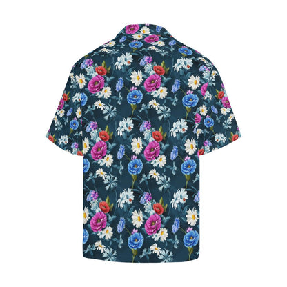Floral Blue Themed Print Men Aloha Hawaiian Shirt