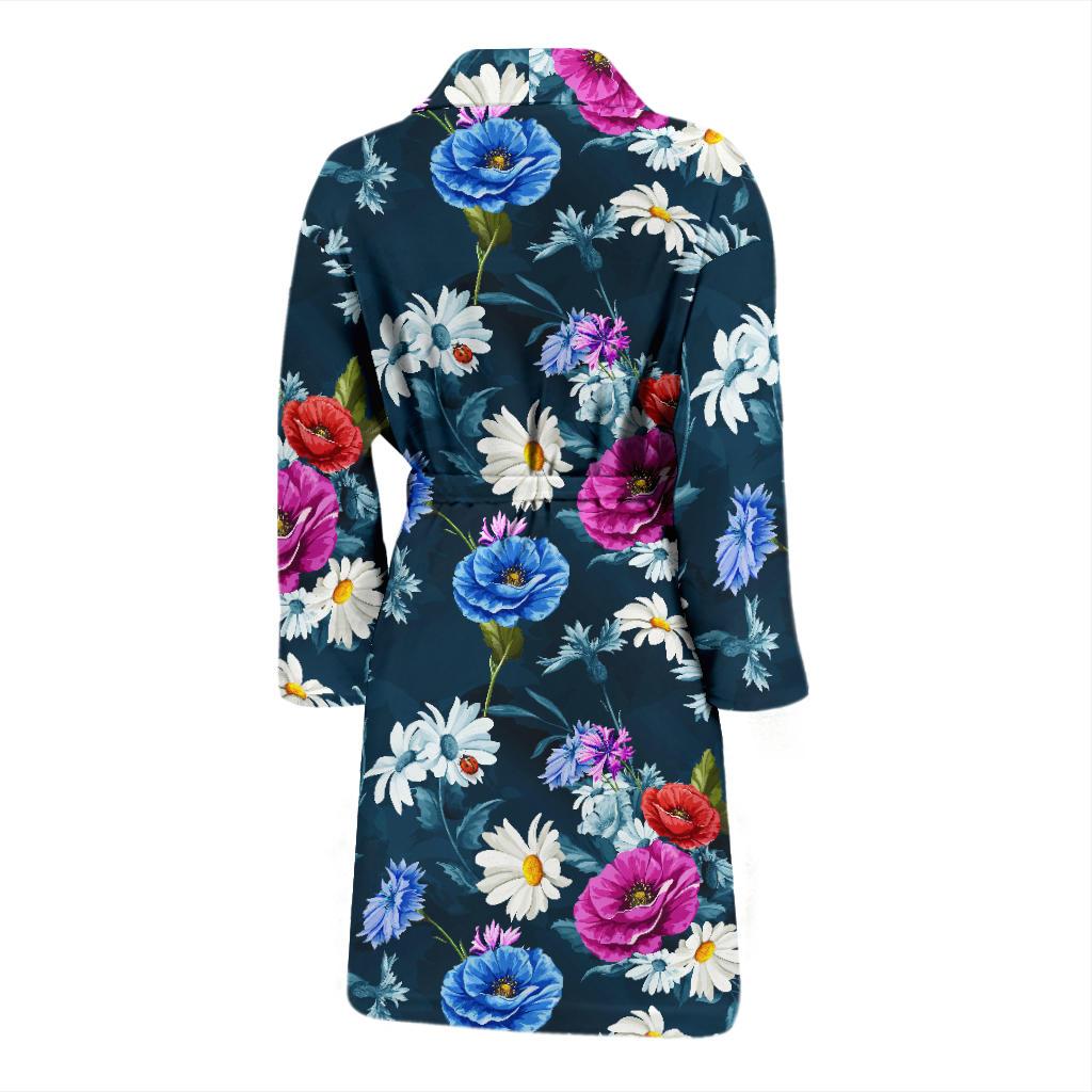 Floral Blue Themed Print Men Bath Robe-JTAMIGO.COM
