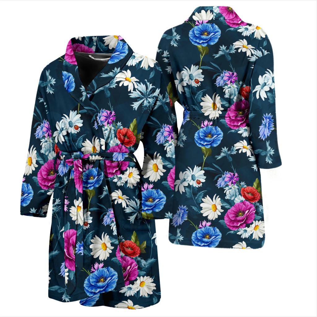 Floral Blue Themed Print Men Bath Robe-JTAMIGO.COM