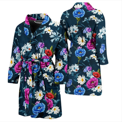 Floral Blue Themed Print Men Bath Robe-JTAMIGO.COM