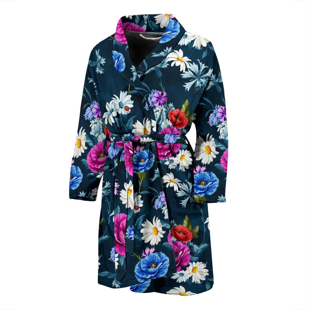 Floral Blue Themed Print Men Bath Robe-JTAMIGO.COM