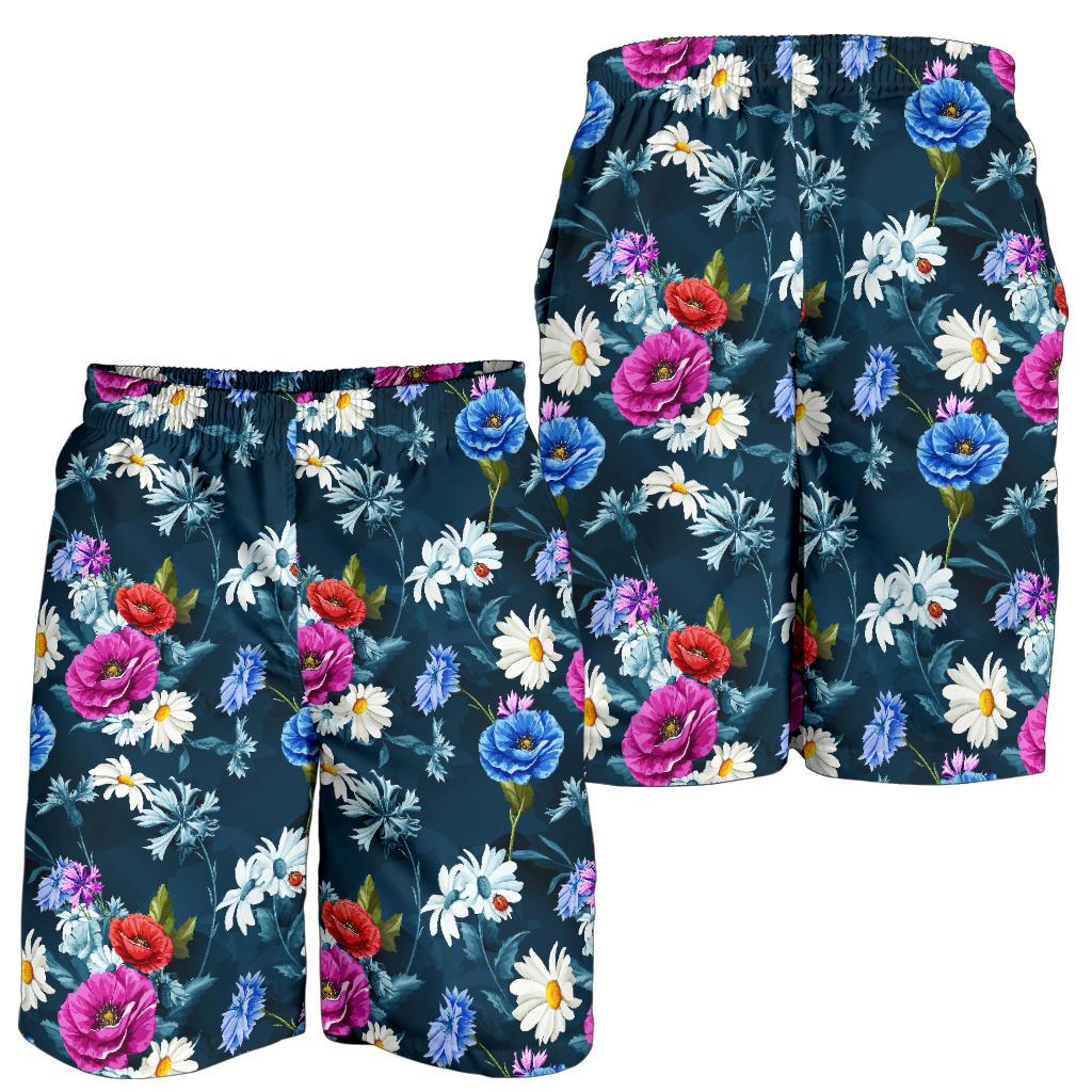 Floral Blue Themed Print Mens Shorts-JTAMIGO.COM