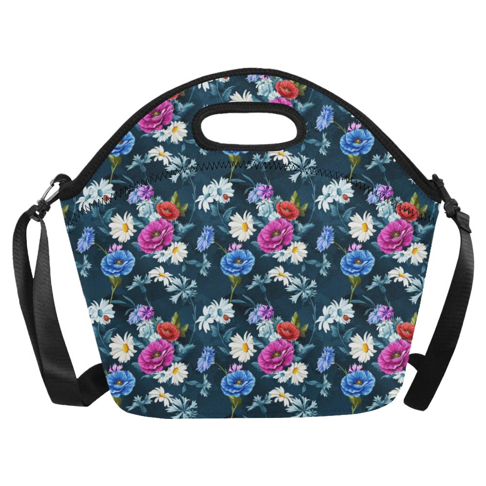 Floral Blue Themed Print Neoprene Lunch Bag (Model 1669)(Large)-JTAMIGO.COM