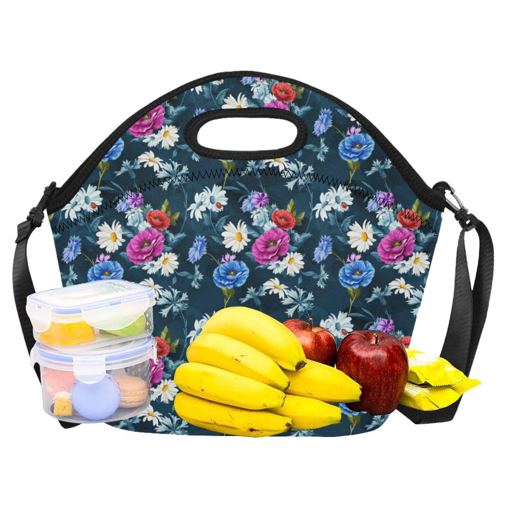 Floral Blue Themed Print Neoprene Lunch Bag (Model 1669)(Large)-JTAMIGO.COM